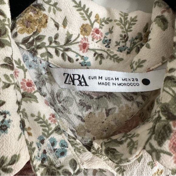 Zara Floral Floral Dress w Fabric Belt | Off-White Green Womans size M - Picture 10 of 15